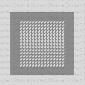 Könnte beinhalten: Ein grauer Hintergrund mit einem weißen Gitter aus Hasensilhouetten. Die Hasen sind in einem sich wiederholenden Muster angeordnet.