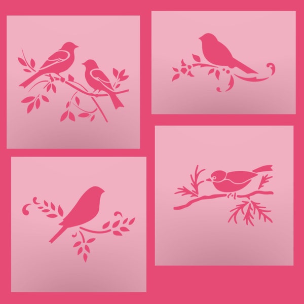 Nature-Inspired Bird on Branch Stencil- Whimsical Birds on Branch Stencil - Reusable Craft Stencil