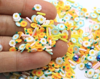 Daisy Flower Mix Polymer Clay Sprinkles, Craft Supplies, NON EDIBLE Nail Art Slices, Fake Fimo Slices