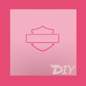 May include: A pink and white gradient background with a pink outline of a motorcycle logo. The logo is a shield with a horizontal bar across the middle. The text "DIY" is in white with a pink wing design.