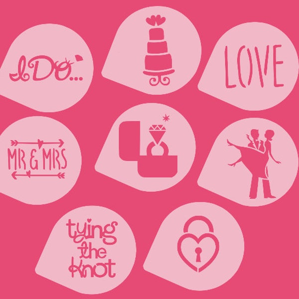 Wedding Stencil Set - Tying The Knot, I Do, Mr and Mrs, Reusable, DIY, Multipurpose, Cookie Stencil - 8pcs Wedding  Stencils