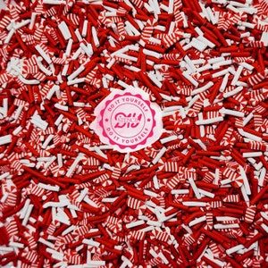 Candycane Christmas Themed Polymer Clay Sprinkle Mix - Festive Candycane Christmas Sprinkles - Craft Supplies - Non Edible Polymer Clay