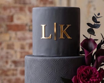 Custom Double Initial Cake Topper | Mirror Gold Acrylic Initial Cake Charm | Personalized Wedding Decor | Cake Charm