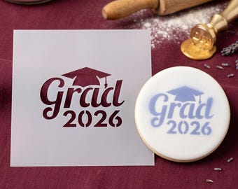 Grad 2026 Stencil for Graduation Crafts - Class of 2026 Senior Year Reusable Mylar Stencil for Painting, DIY Gifts, and Party Decor