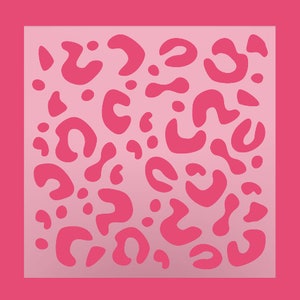Pode incluir: Um fundo rosa e branco com um padrão de manchas de leopardo rosa.