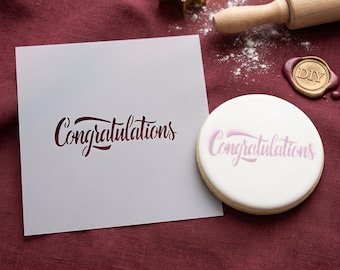 Congratulations Stencil, Script Word Stencil for Crafts, Holiday Celebration Stencil, Reusable Mylar Design, DIY Greeting Stencil
