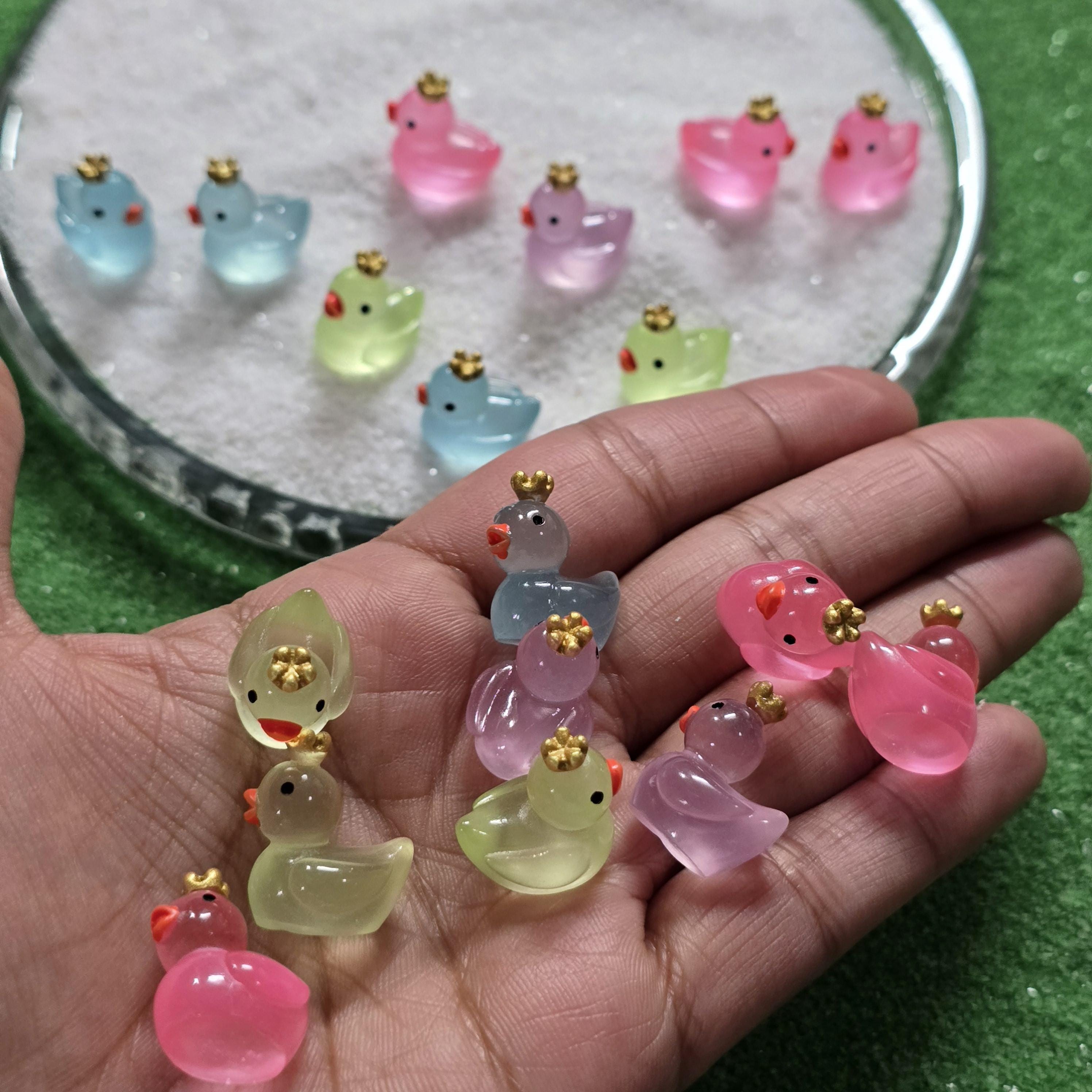 Glow in the Dark Mini Crown Duck – Duck Figurine for Dollhouse, Fairy Garden, Bonsai & Plant Decor | Resin Miniature - Craft Supplies