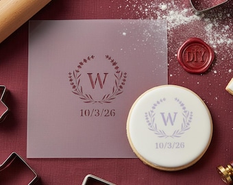 Wedding Cookie Stencil Monogram W with Date, Cake Decorating Stencil for Royal Icing and Fondant, Reusable 10mil Mylar Wedding DIYStencil