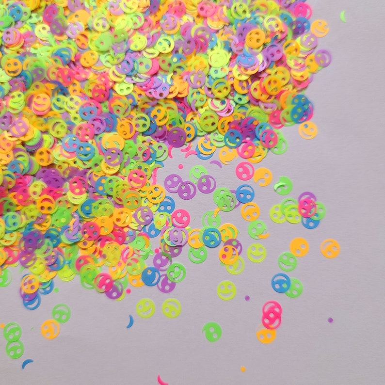 Smiley Face Neon Glitter Multi Color Face Glitter Sequins, Polyester Glitter, Tumbler, Body Glitter, Craft Supplies image 3