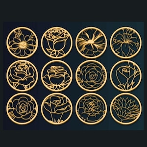 Set di stencil floreali per pasta madre / Stencil per pane in legno per la panificazione artigianale / Fiori tagliati al laser / Set di stencil da 6 stencil in legno per pasta madre