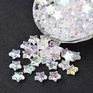 Iridescent Star Beads - 50 Clear 11mm Kawaii Beads for Jewelry Making, Craft Supplies