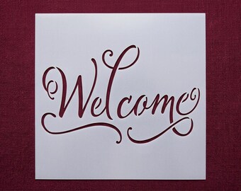 Welcome Stencil for Painting Wood Signs Holiday Porch Decor Reusable Mylar Stencil for Crafting Seasonal Home Decor Welcome Script Template