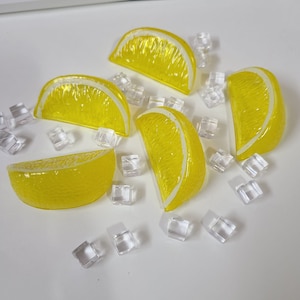 Realistic Lemon Wedge Cabochons, Big Size Fruit Slices Citrus