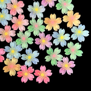 5pcs Glittery Sakura Flower Cabochons voor sieraden maken - Schattige kersenbloesem beeldjes - Craft Supplies