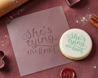She is tying the knot Stencil - Wedding Stencil - Reusable Mylar for Crafts, Painting, DIY Home Decor