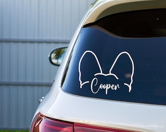 Personalized Dog Ear Decal | Custom Dog Name Vinyl Sticker | Pet Car Window Decal