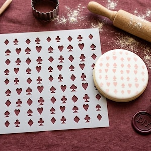 Pokerdräktsschablon för DIY-pyssel Casino Night-dekorationer Återanvändbara Mylar-mönster Hjärta Diamantklubba Spaderdesigner för Kort och Konst