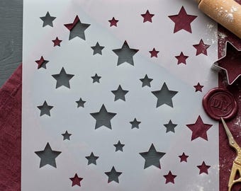 Scattered Stars Cookie Stencil, Celestial Pattern Background Template, DIY Craft Stencil for Baking and Art, Reusable Mylar Design