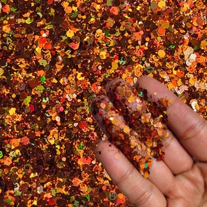 Burnt Orange Magical Dust Assorted Shape Solvent Resistant Glitter For Tumblers, Nail Art, Resin Art, Slime, Cosmetics, Craft Supplies