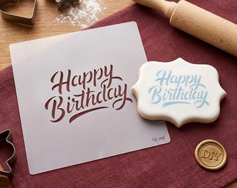 Happy Birthday Stencil for Painting Crafts, Reusable Mylar Stencil for Birthday Signs and Cards, Script Lettering Craft Stencil Template