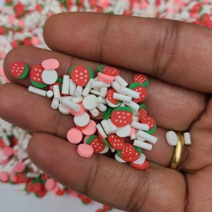 Strawberry Mix Pink and Red with Strawberry Polymer Clay Fake Sprinkles, Craft Supplies,NON EDIBLE