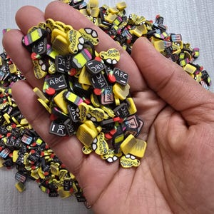 Back to School Themed Polymer Clay Sprinkle Mix, Craft Supplies, School Bus, Pencil, Black Board, Eraser, 10mm, NON EDIBLE Sprinkles