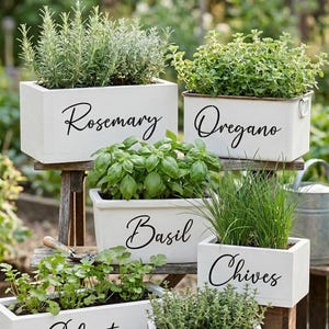 Reusable Herb Name Stencils for Planter Boxes, Farmhouse Script Kitchen Garden Sign Stencil Set, DIY Wood Crate Labels
