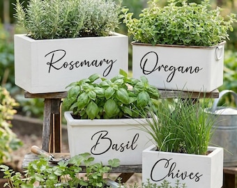 Reusable Herb Name Stencils for Planter Boxes, Farmhouse Script Kitchen Garden Sign Stencil Set, DIY Wood Crate Labels