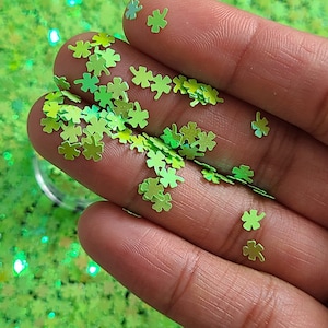 Groene iriserende shift klavertje vier glitter, St. Patrick's glitter, kawaii hars shaker versiering, klaverblad, ambachtelijke benodigdheden