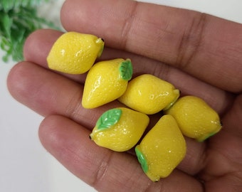 5pcs Small Lemon Cabochons Fruit Slices Citrus, 3D Lemons, Craft Supplies