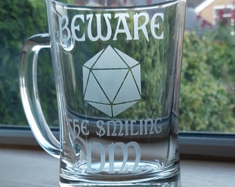 Beware the Smiling DM - Dungeons and Dragons inspired rpg, board game, etched glass.