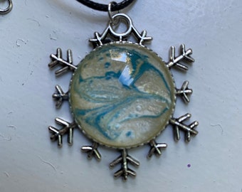 Snowflake Necklace, Holiday Jewelry, Handmade Jewelry, Fluid Art Jewelry, One Of A Kind, Gift For Everyone, Wearable Art