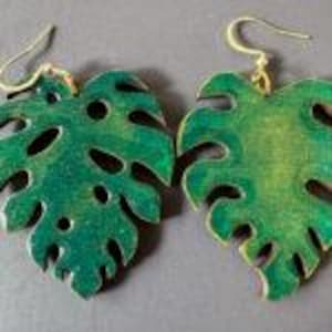 Tropical Elegance: Hand-Painted Monstera Leaf Earrings