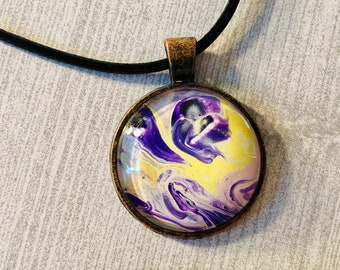 Abstract Pendant, Fluid Art Jewelry, One Of A Kind, Gift For Everyone, Wearable Art, Fluid Paint Necklace