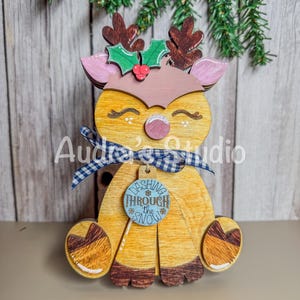 Hand-Painted Reindeer Shelf Sitter: Laser-Cut Baltic Birch Wood