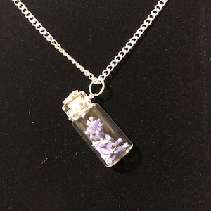 Apothecary Necklace, Lavender In Bottle, Lavender Flower, Purple