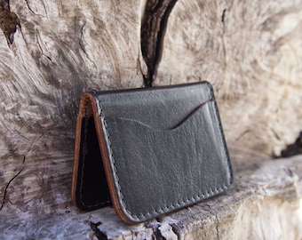 Pamplona | 'Ink Black' Bifold Leather ID Wallet, Vegetable tanned, Full Grain, Handmade card holder