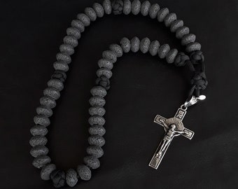 Through Darkness (V2) Military 550 Paracord Orthodox Rosary made of Volcanic Lava Stones and the Holy Sigil Stainless Silver Cross