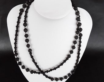 Femme Puissante - The Powerful Moon Necklace made of Volcanic Black Lava Stone, Hematite and 925 Pure Silver