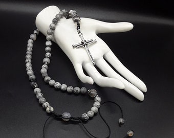 The Jasper Dragon Vein Catholic Rosary made of high quality Dragon Veins Agate and Jasper gemstones, and a 304 Stainless Silver Nails Cross.