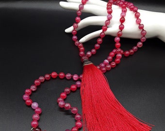 The Dragon Veins 108 Mala Tassel Necklace made of high quality Natural Dragon Veins Agate, pure Bronze and pure Agate, Yoga Wrap Bracelet