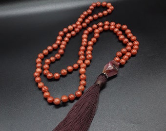 The Red Jasper 108 Mala Tassel Necklace made of Triple-A high quality Natural Red Jasper and pure Agate, Yoga Wrap Bracelet