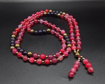 108 Mala Beads Tassel Necklace of Pure High-Quality 8mm Agate, Amethyst and Hematite Prayer Beads, Yoga Wrap Bracelet, Meditation and Reiki