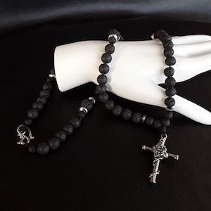 Rosicrucian 5 Decade Catholic Rosary made of high quality Natural Lava Stone, 925 pure Silver, 304 Stainless Steel Rosicrucian Cross Pendant