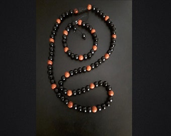PANDORA – Complete set (necklace and bracelet) of 8mm high quality beads of Black Onyx, Carnelian and Silver (Limited Edition)