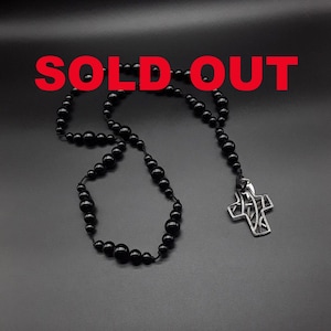 The Vintage designer Cross 5 Decade Catholic Rosary made of Triple-A high quality Black Onyx, pure 925 Silver - designer Vintage Cross
