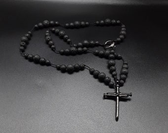 The Black Nails 5 Decade Catholic Rosary made of high quality Mt Vesuvius Volcanic Lava Stones and a stainless unbreakable steel Nails Cross