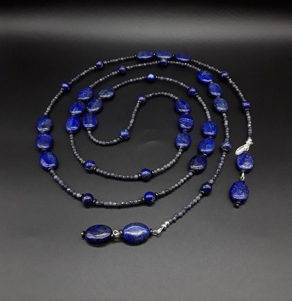 Atlantis Luxueuse Necklace Made of Sapphire, Lapis Lazuli, Hematite and Pure  Silver 