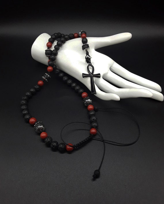 The Ankh 5 Decade Catholic Rosary Made of Lava Stone From Mt