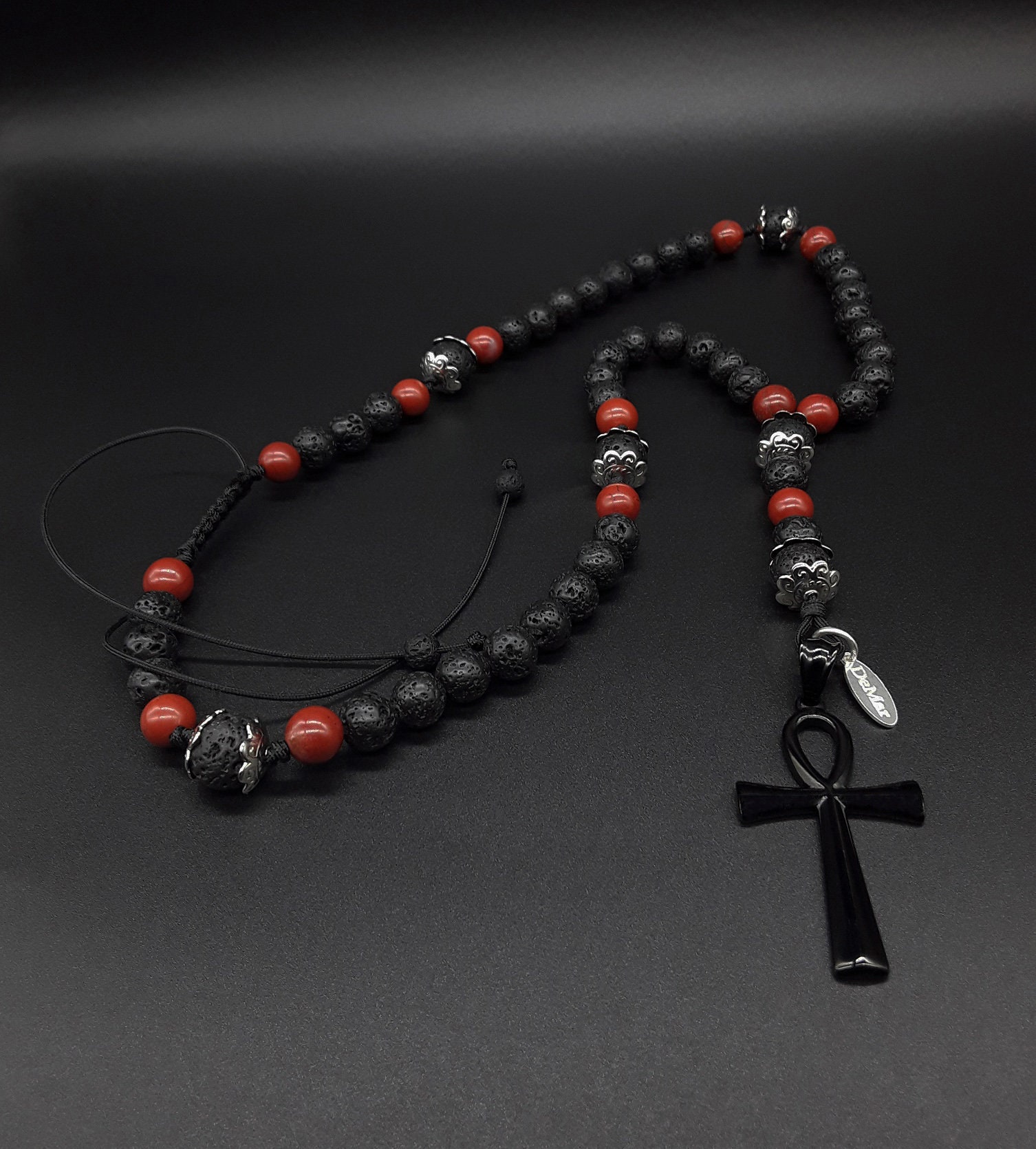 The Ankh 5 Decade Catholic Rosary Made of Lava Stone From Mt